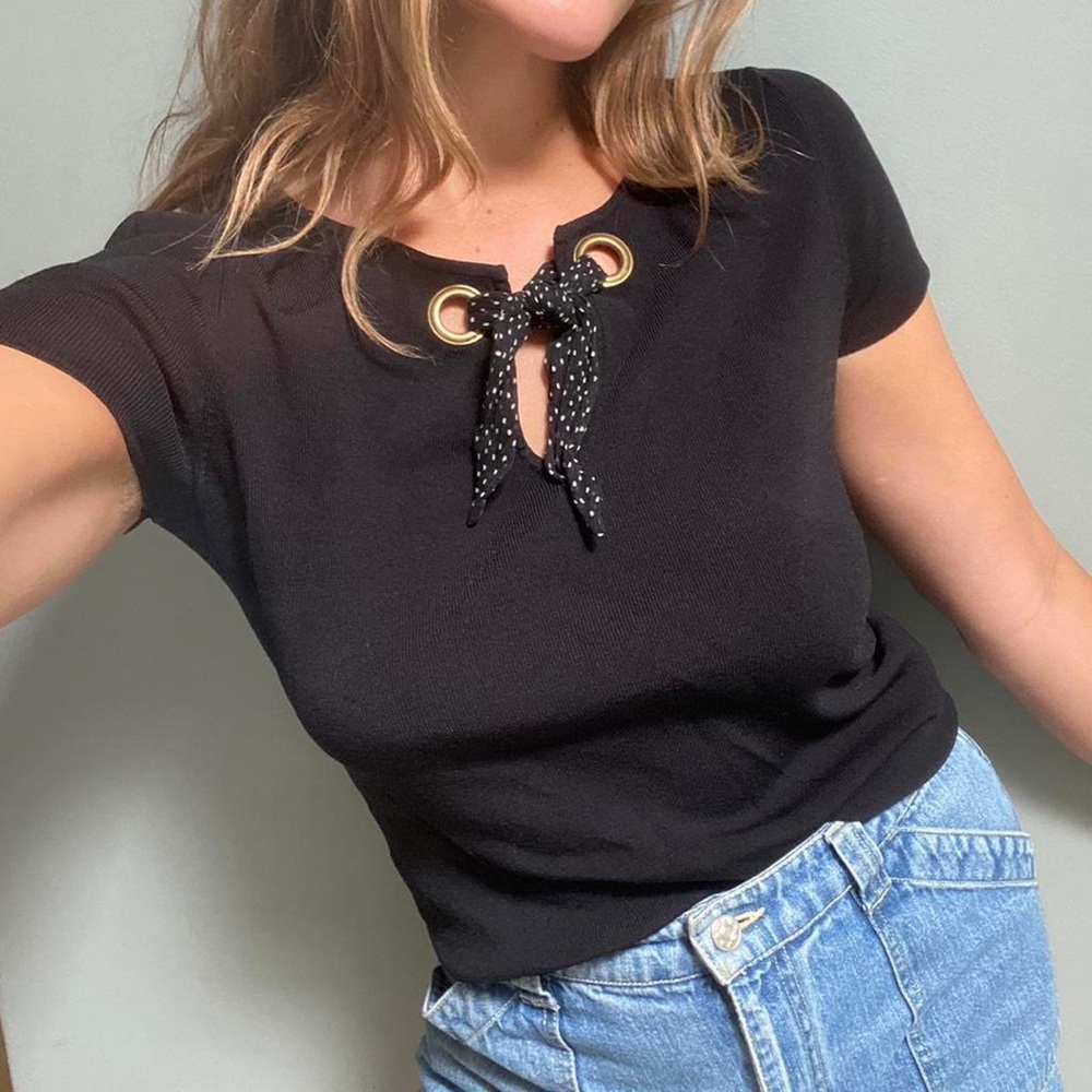 Black and gold with polka dot tie top #y2k #90s